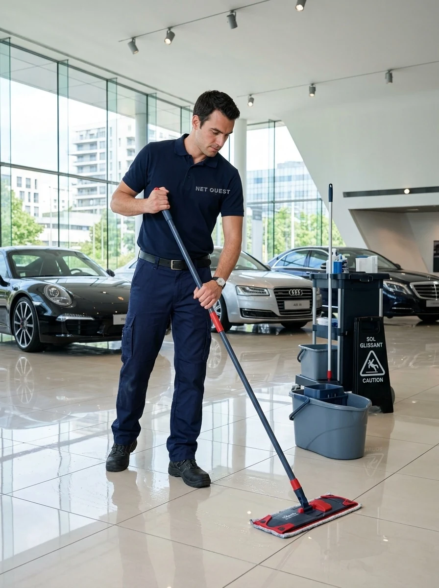 Showroom automobile propre et prêt pour l'accueil